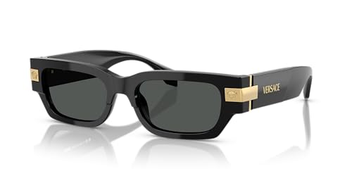Versace Gafas de sol para hombre, montura negra, lentes gris oscuro, 53 mm, Negro -, XX-Large