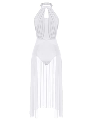 Alvivi Vestdio de Danza Ballet para Mujer Vestido Lentejuelas de Danza Lirica Vestido Tirantes de Patinaje Artistico Disfraz de Bailarina Z Blanco S Cover
