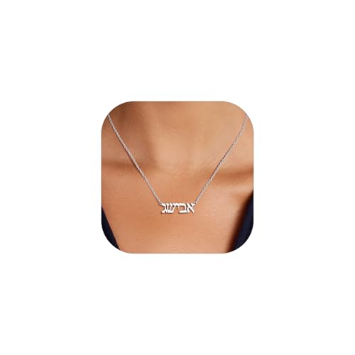 Custom4U Hebrew Name Necklace Stainless Steel Personalized Hebrew Name Pendant Custom Jewish Israeli Jewelry Birthday Christmas Gifts for Women