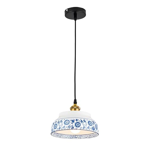 Petit lustre porcelaine bleue et blanche suspension céramique