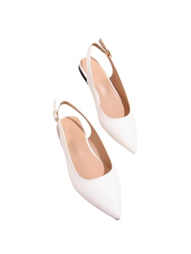 OYOANGLE Women's Slingback Flats Elegant Pointed Toe Ballet Flats with Buckle Strap Work Dressy Shoes