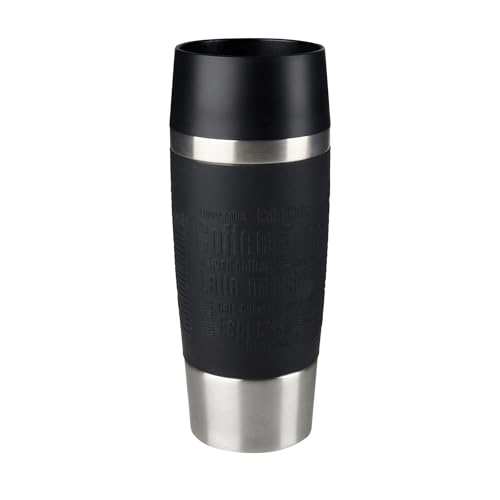 EMSA Travel Mug, Mug isotherme, 0,36 L, 100% sûr, 100% hermétique, Base antidérapante, Boissons chaudes et froides, Bonne prise en main, Noir 513361
