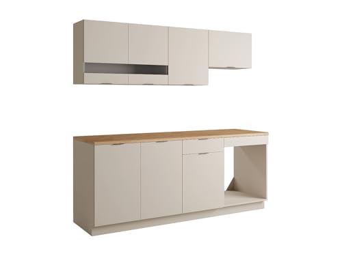 Vente-unique - Cuisine compléte - avec Plan de Travail 200 cm - Beige et Naturel - CARMEO