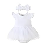 Magic Park 0-18M Infant Bodysuit Tutu Dress Baby Girl Romper Dress Toddler Solid Color Tulle Skirt Baptism Holidays Outfits (White, 12 Months)