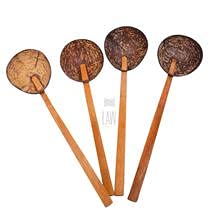 looms & weaves - Combo Offer of Coconut Shell Ladles - 2 Set of 2 Large Wooden Spoons (Made with Coconut Shell and Coconut Wood) (2 Extra Large & 2 Large Size)