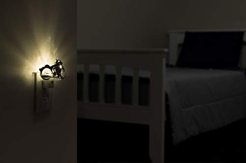 Ge Led Motorcycle Night Light, Plug-In, Dusk-To-Dawn Sensor, Auto On/Off, Energy-Efficient, Soft White, Flames & Chrome Design, Ideal For Bedroom, Playroom, Bathroom, & More, Black/Silver, 10904 #TOP3