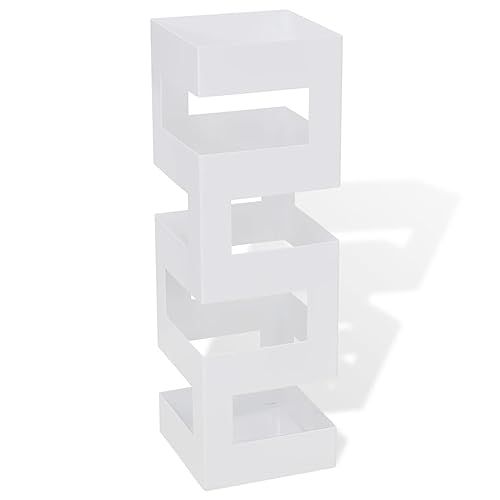 vidaXL Paragüero Cuadrado de Acero Blanco 48.5 cm Cubo para Guardar Paraguas