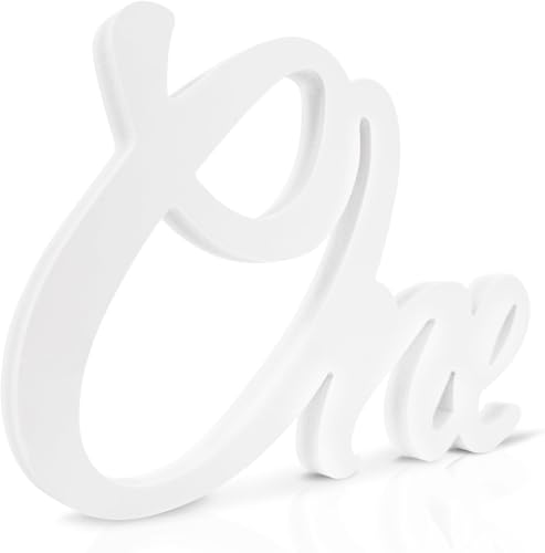 Image of 1st Year Birthday One Sign Wooden Table Centerpiece for First Birthday DIY Party Decorations Photo Booth Prop White Letter 32 x 21 cm- Cliths