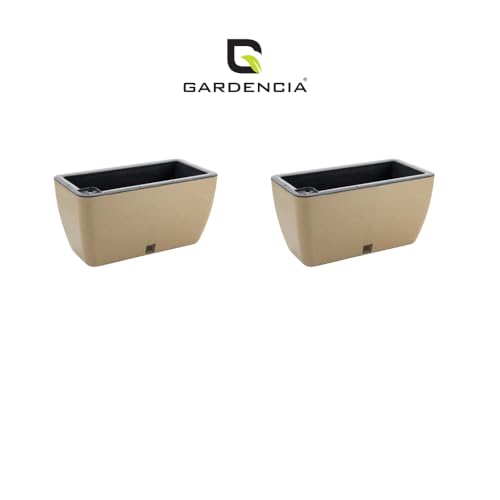 Image of GARDENCIA Self Watering Flower Pots for Outdoor Indoor Gardening /Rectangle Big Plant Pot with Polypropylene UV Material /Decorative Modern Gamla (Pack of 2, Recta Big Stone Gold)