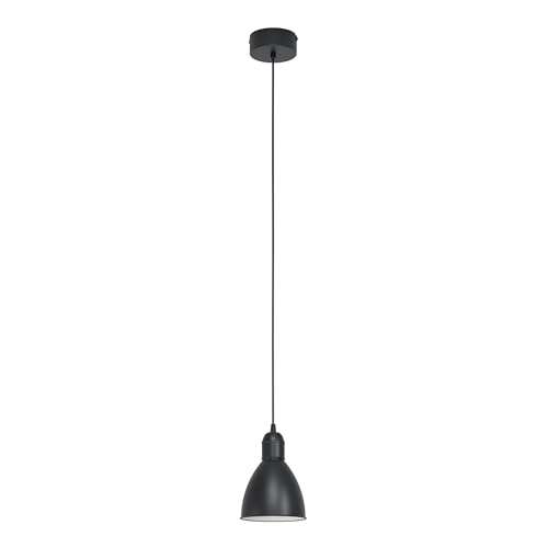 EGLO Pendellampe Priddy, 1 flammige Vintage Pendelleuchte im Industrial Design, Retro Hängelampe aus Stahl, Farbe: Schwarz, weiß, Fassung: E27