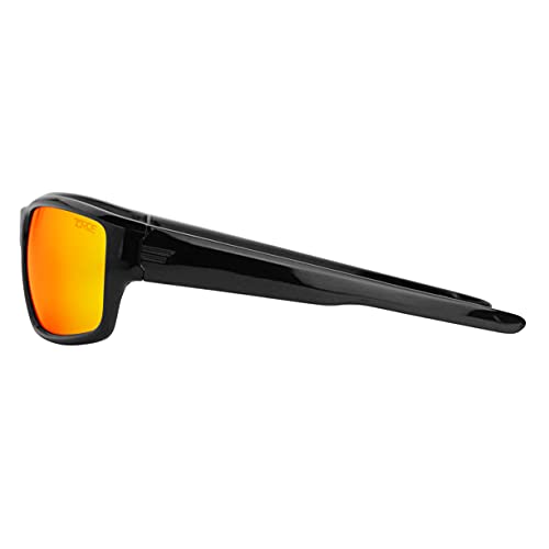 Image of TOROE Eyewear FIELD Wrap Around Sport Sunglasses With Polycarbonate Polarized Lenses, Lightweight TR90 Frame (Gloss Black | Black Emblem, Fire Red (C3))