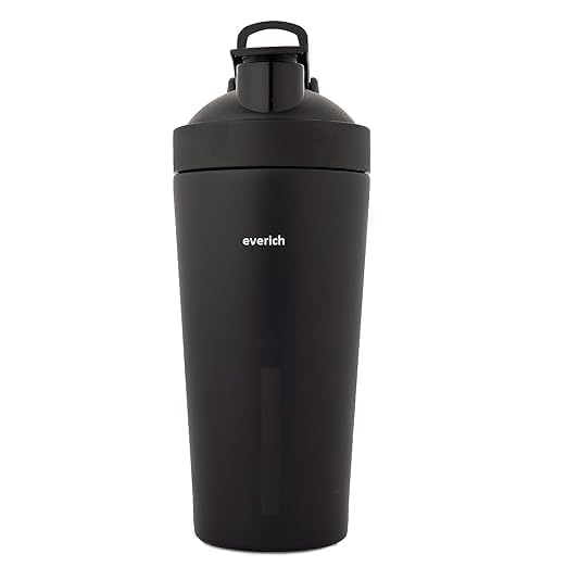VOMI 740ml Gym Shaker Bottle - Natural Matte Finish Stainless Steel with Black Coating, Food Grade Steel, with Carrying Strip and Mixer Ball Supplements Shakers (BLACK)-image-16