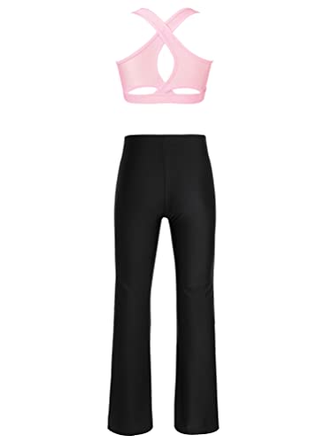 Kids Girls Dance 2 Pieces Clothes Sport Bra Tops and Bell Bottoms Set Workout Gym Yoga Outfits2