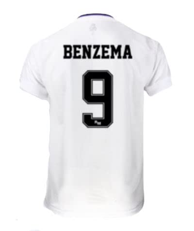 Real Madrid T-Shirt Benzema 9 Erste Trikot Saison 2022/2023 - Erwachsene - Offizielle lizenzierte Replik, Blanca, S