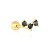 Jewellery Pendientes de plata para mujer, Pendiente de tuerca con perforación de ley 925, Pendientes con perforación de circón negro brillante, Pendientes para cartílago, hueso del oído, hebilla del
