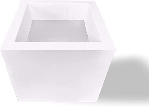 Elly Décor 16 Inch Large Square Minimalist Garden Planter Pot With Drainage, Lightweight & Extremely Durable| For Patio Deck Indoor Outdoor Tree 14" X 16" White #TOP7