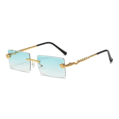 RRNTTTM Lunettes de soleil vintage sans monture style serpent pour hommes et femmes, design de luxe, verres de soleil en métal découpés, UV400 (vert)