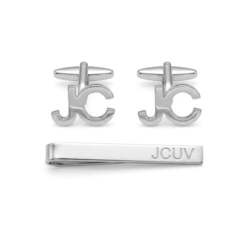 La mejor selección de Mancuernillas del mes. 45 Juego de Mancuernillas/Gemelos para camisa y Pisacorbatas con iniciales grabadas - elegante - para caballero - varonil - regalo para el - para papá - boda - aniversario