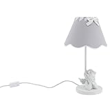 AUBRY GASPARD   Lampe en Métal avec Ange   Abat Jour en Coton   Gris Blanc   Ø 22 cm x Hauteur 40 cm   Câble 110 cm   Ampoule E27 Non Incluse   Décoration Douce et Romantique   40W Max   1.13 kg