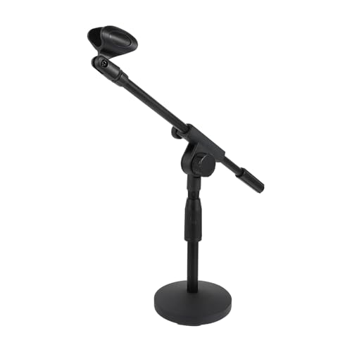 Image of kh Desktop Microphone Stand - Adjustable Table Mic Stand with Mic Clip & Weighted Base for Podcast, Studio, Recording, Broadcast Black