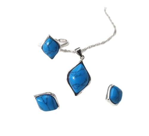 Bague d'ouverture turquoise et parure argent S925 pour un style rétro