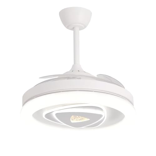 Ventilateur de plafond blanc pales rétractables LED 3 couleurs avec télécommande Ø107