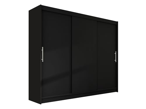 Mirjan24 Kleiderschrank Aston II, Garderobe, Schlafzimmer, Schwebetürenschrank, Schlafzimmerschrank, Schiebetürenschrank (Schwarz, ohne Beleuchtung)