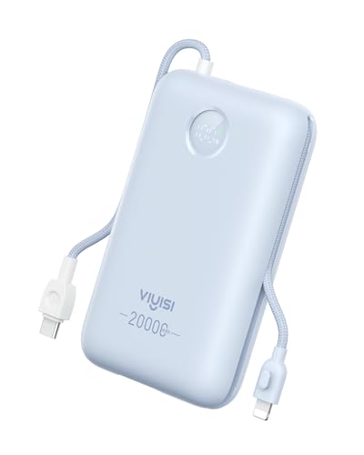 VIYISI Power Bank 20000mAh 30W Ricarica Ultra Veloce | USB C Power bank con Cavo Integrato | Batteria Portatile Compatta Compatibile con iPhone 15/14/13/12 Galaxy S24 S23 S22 Fold 5 (Blu)
