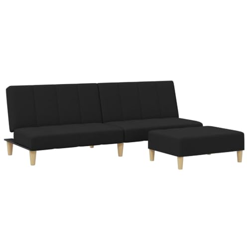 Genérico wenjingqi Sofá Cama de 2 plazas con Taburete Tela Negro,3258140