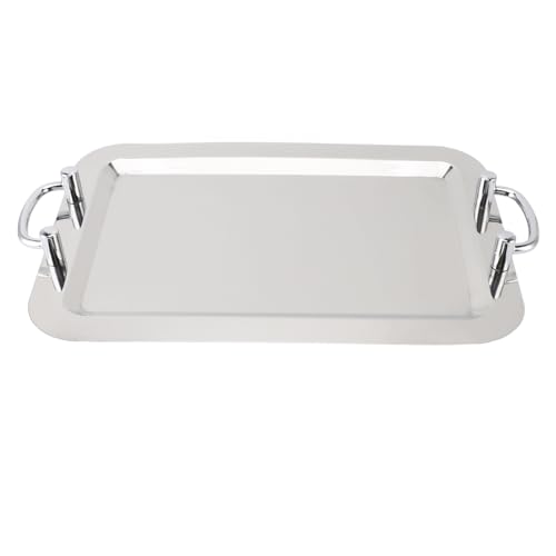 Acouto Bandeja de Acero Inoxidable, Bandeja Grande Pulida con Espejo Resistente con Asas, Elegante Plato para Servir Frutas y Postres de Hotel (Forma rectangular con plateado, 47,5 cm.)