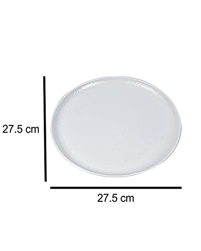 Image of MARKET 99 White Hammered Melamine Full Plates Set of 6 | Round Dinner Plates for Kitchen, Dining Table & Serveware Use | Lightweight & Durable Plates for Everyday Meals & Home Decor