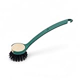 Spülbürste mit Buchenholzkopf, Grün, Nylonborsten, Auswechselbarer Kopf, 26x5x4cm, Geschirrspülbürste für Küche