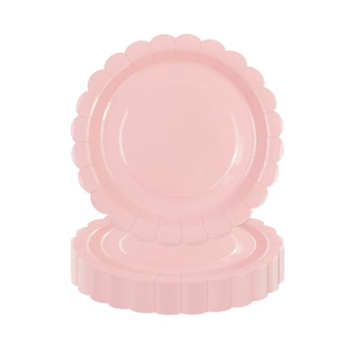 DHAIQC Lot de 50 Assiette Carton Rose de 18 cm, Festonnées Assiette Jetable Vaisselle Jetable Anniversaire Pour Gâteaux Desserts Anniversaires Baby Showers...