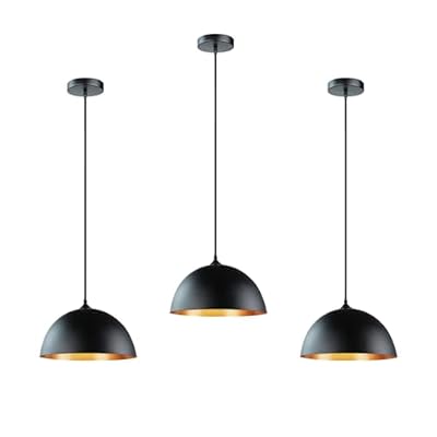 Takor 3 Pack Metal Pendant Light Fixtures, Rustic Ceiling Lights, Industrial Adjustable Hanging Lamp with E26 Base, Farmhouse Pendant Lighting for Kitchen Island, Living Room, Black(Bulb Not Included)