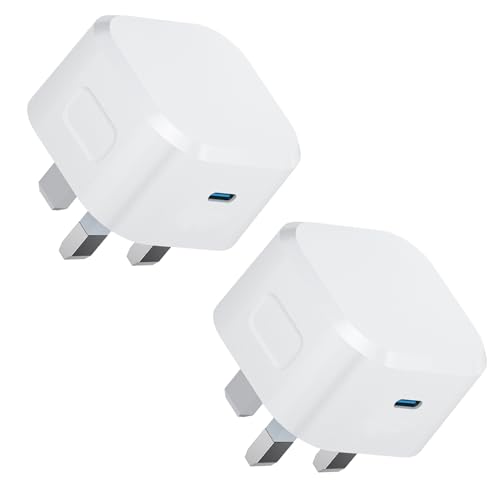 USB C Plug Fast Charger Type C PD 3.0 Charging Adapter USBC Mains Charge Wall Plug UK Compatible with iPhone 17 Air Pro Max 16 15 14 13 12 11 Pro Max Plus X XS XR 8 7 6 SE 2020 i Pad i Phone 2-Pack