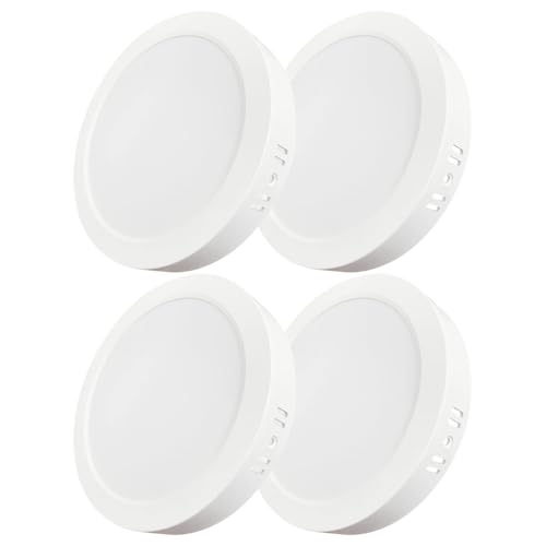 LUXULA LED Aufbauspot flach Weiß 4 Stück, 6W 600lm Ø109x28mm, IP44 LED...