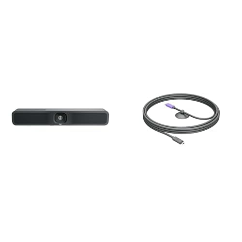 Logitech MeetUp 2 La cámara USB Todo en uno para Salas de conferencias, Barra de vídeo compacta con Funciones de Inteligencia Artificial, Cable USB Activo | Conexión BYOD, TV Mount XL