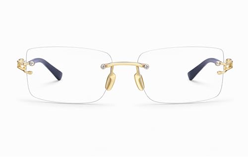 Image of FAVELA Premium Rimless Rectangular Sunglasses for Men & Women | Gold Tinted Luxury Eyewear | Lightweight Metal Frame | UV400 Protected Stylish Goggles | Medium Size