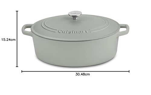 Image of Cuisinart Chef's Classic Enameled Cast Iron Dutch Oven with Lid, Porcelain Enameled Interior, Oven Safe, Induction Compatible, 7-Quart, Oval, Sage