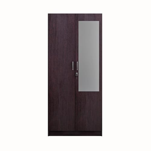 Image of VIKI Wardrobe | Batanes Wardrobe | Wooden Almirah for 2 Door Wardrobe with 2 Shelves & Hanging Space with Mirror (Dark Wenge - 40D x 80W x 180.8H) | 1 Year Warranty | Free Assembly