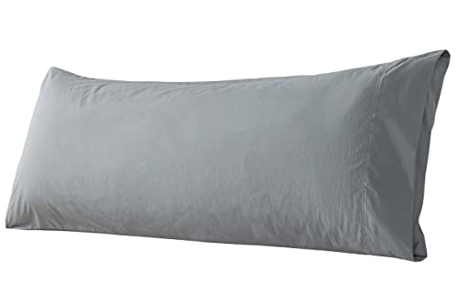 WhatsBedding Body Pillow Cover Cotton Fabric, Cooling Breathable Long Pillow Case, Envelope Closure - Grey (21x54 inch)