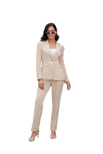 Damen-Anzüge für Beruf, 2-teiliges Büro-Arbeitsanzug-Set, schmale Passform, Ein-Knopf-Blazer, Jacke und Hose, aprikose, X-Groß