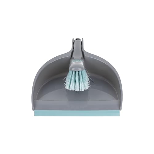 Cofan Juego de Cepillo y recogedor de Goma | Cepillo de Limpieza y recogedor de Mano | Adecuado para el hogar, Coche, Oficina (1, Turquesa/Gris)
