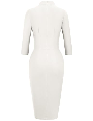Image of MUXXN Women's Midi Pencil 1950s Vintage Cocktail 3 /4 Sleeve Tie Neck Bodycon Mid-Calf Dress with Pockets