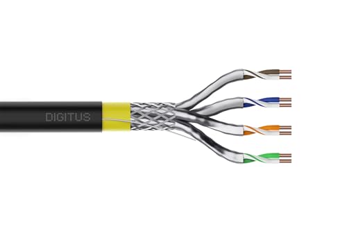 Digitus Cavo di Rete per Esterni Cat 7A da 100 m – S-FTP (PiMF) Simplex – BauPVO Dca – LSZH Senza alogeni – 1500 MHz Rame AWG 22/1 – Poe++ – Cavo interrato – Nero