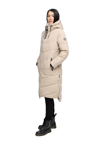 MARIKOO Damen Winterjacke Stepp Winter Jacke gesteppter Wintermantel warm lang Mantel [B949-Benik-Light-Taupe-Gr.S]