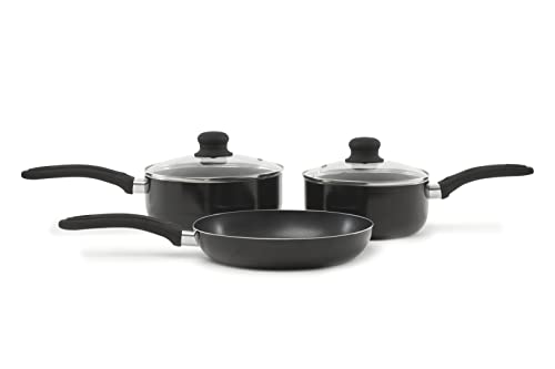 Sabichi 3 Piece Premium Non Stick Saucepan & Frying Pan Set - Induction Hob Ready with Vented Lids - Durable Pressed Aluminium Cookware for All Hobs - Black