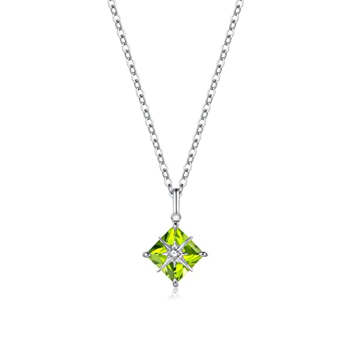 Agvana 14K Solid White Gold Diamond Peridot Starburst Pendant Necklace With Sterling Silver Chain August Birthstone Necklace Fine Jewelry Anniversary Birthday Gifts For Women Girls Mom #TOP30