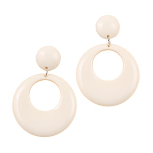 Retro Disco Round Circle Earring 60s 70s Jewelry Accessories Disco Outfits for Women-White