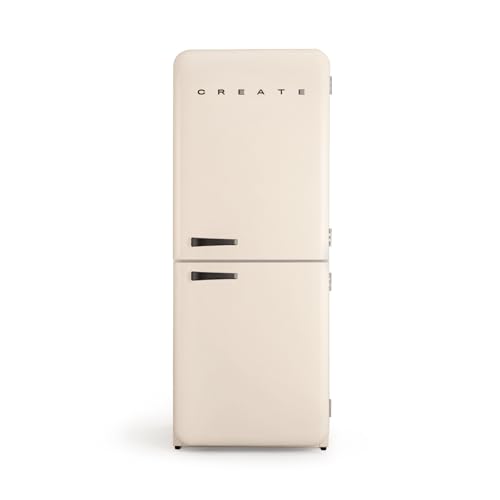 CREATE / RETRO FRIDGE COMBI 185 BLACK/Frigorífico combi blanco roto maneta negra con congelador 401L / 190W, sistema No Frost, 3 estantes, 2 cajones, regulador temperatura, 70x65x185 cm